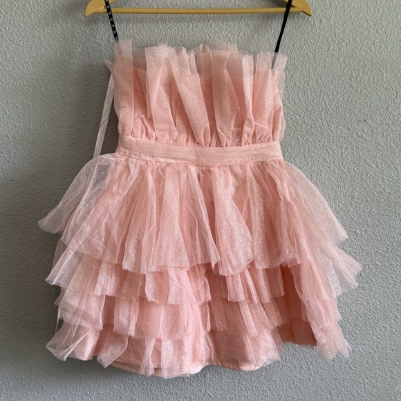 Missguided Bandeau Ruffle Dress Tulle Sparkle NWT - Picture 6 of 7